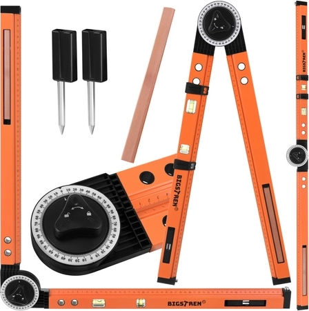 Nastaviteľný stolársky uhlomer 3v1 BIGSTREN s libelami a pravítkom 500 mm