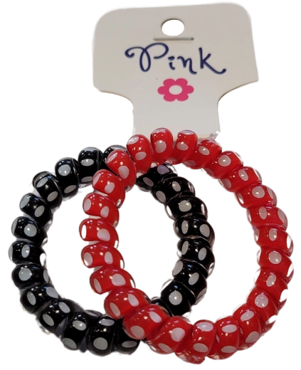 PINK špirálové gumičky do vlasov – červená a čierna s bodkami, 2 ks