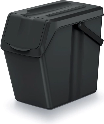 Triediaci odpadkový kôš 25 l, recyklovaná čierna, stohovateľný s predným vekom