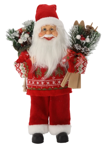 Dekoračná figúrka Santa Claus s lyžami 40 cm červená