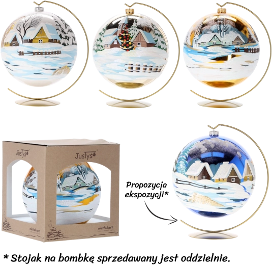 Ručne zdobená vianočná guľa zo skla 20 cm – biela a sivá