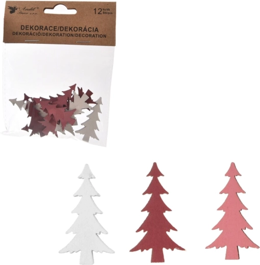 Drevený stromček ružovo-biely 4 cm (12 ks)