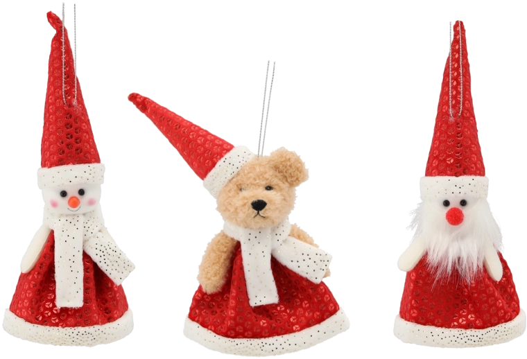 Vianočná závesná ozdoba – snehuliak, macko alebo Santa, 11 × 12 cm