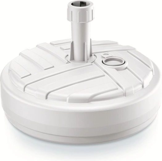 Podstavec pod slnečník UMBRELLA, okrúhly 39 cm, biely, imitácia ratanu, plniteľný 10 l