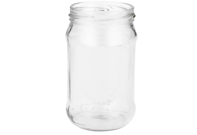 Sklenená nádoba 320 ml s hrdlom 66 mm a štyrmi západkami
