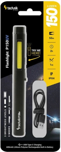 Nabíjacia baterka s UV svetlom 150 lm TECHNIK