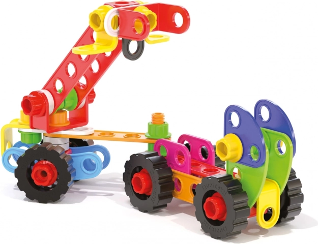 Quercetti stavebnica tecno jumbo toolbox – prenosný kufrík s 84 dielmi