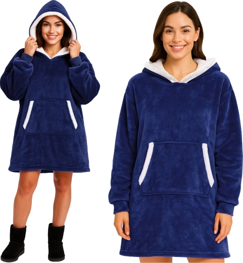 Ruhhy oversize dekovoá mikina s kapucňou XXL, tmavomodrá - 1 kus