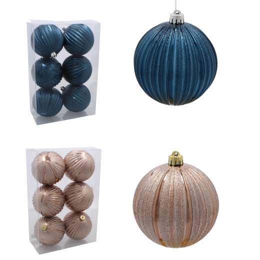 Súprava vianočných gúľ 10 cm – granátová a béžovo‑zlatá, 6 ks