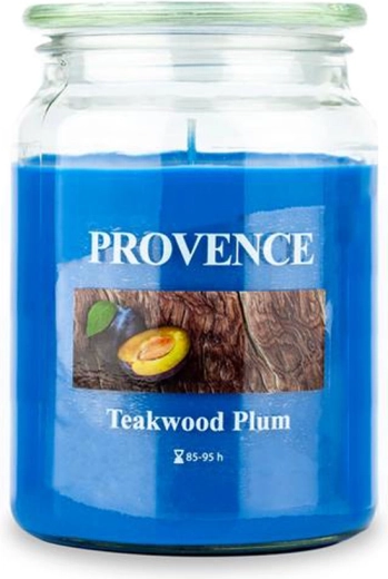 Vonná sviečka v skle PROVENCE tikovové drevo a slivka 95 hodín