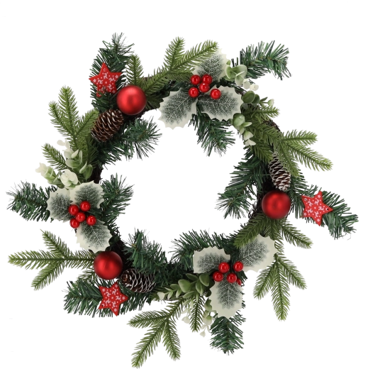 Červený vianočný veniec s cezmínou 40 cm