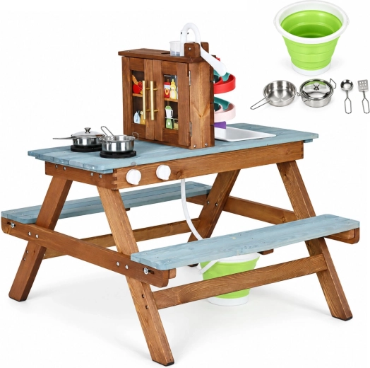 Drevená bahenná kuchynka s piknikovým stolíkom ECOTOYS
