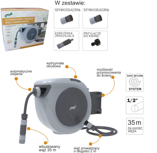 Automatický navijak záhradnej hadice 35 m s nástenným držiakom