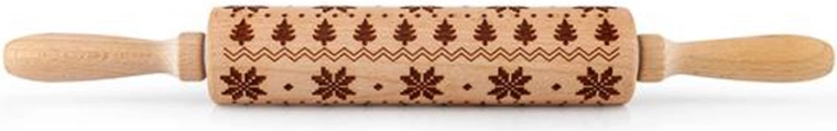Drevený embosovaný valček s vločkami 19 cm