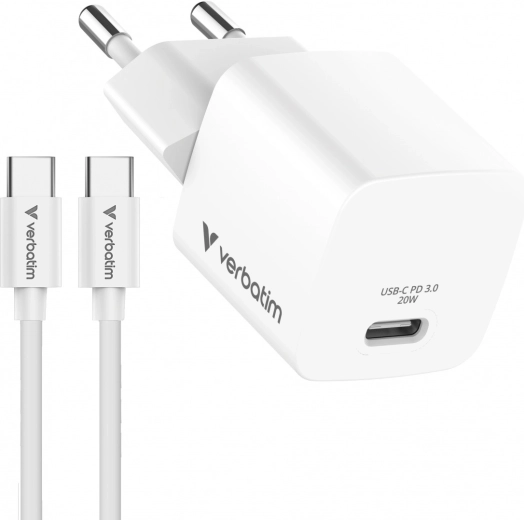 Verbatim mini GaN nabíjačka 20 W s káblom USB-C 1 m
