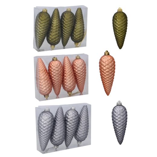 Súprava vianočných ozdôb šišky matné 14 cm – olivová, medená a grafitová (4 ks)