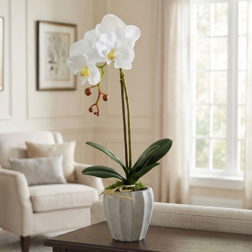 Umelá dekoratívna orchidea v kvetináči 45 cm - 1 kus