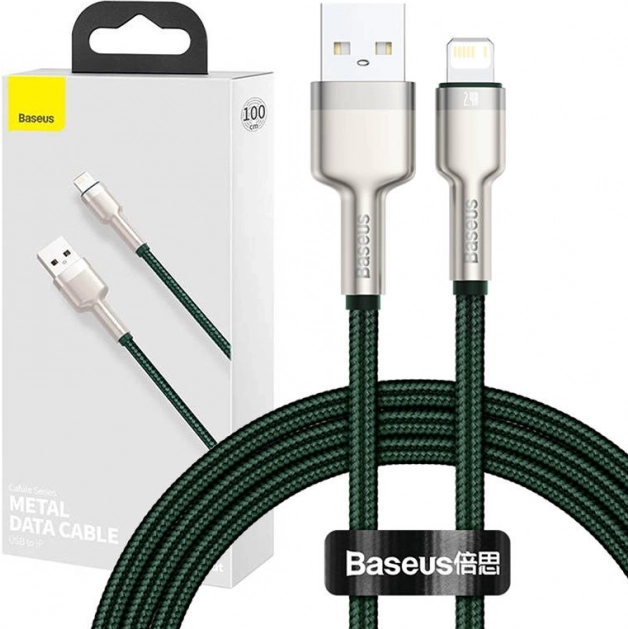 USB kábel Lightning BASEUS Cafule 1 m, 2,4 A – zelený