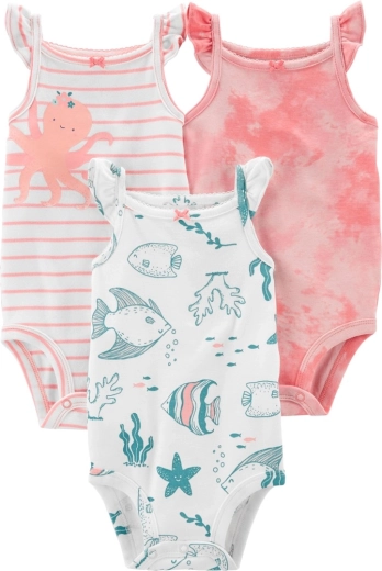 Dievčenské body bez rukávov Pink Ocean, 3 ks, veľkosť 56