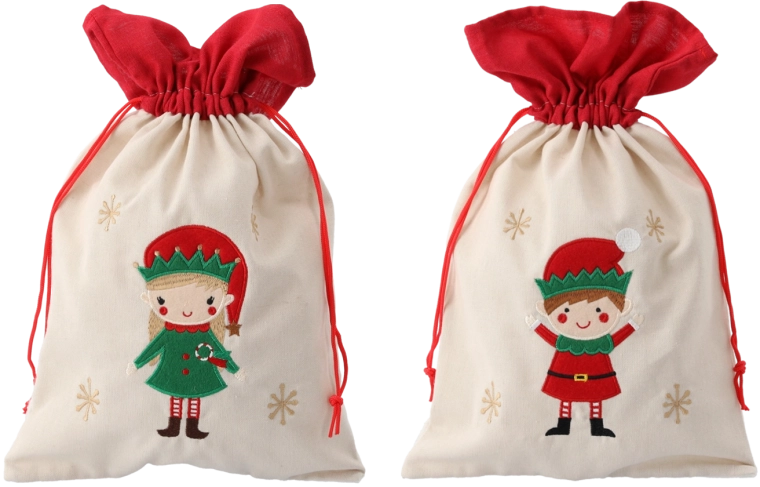 Darčekové vrecko béžové 25 × 40 cm s motívom elfa