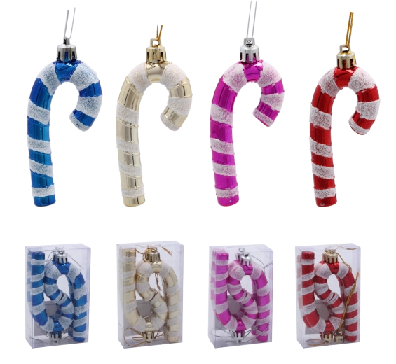Sada 4 vianočných ozdôb cukrová palička 9 cm