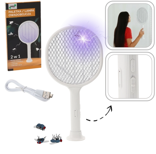 Elektrická plácačka na hmyz 2v1 s UV diódou a USB nabíjaním