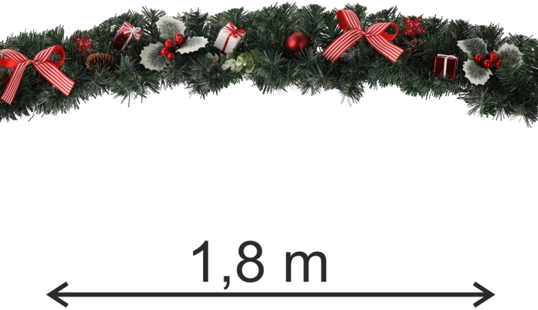 Vianočná girlanda 1,8 m v červenej farbe s motívom cezmíny