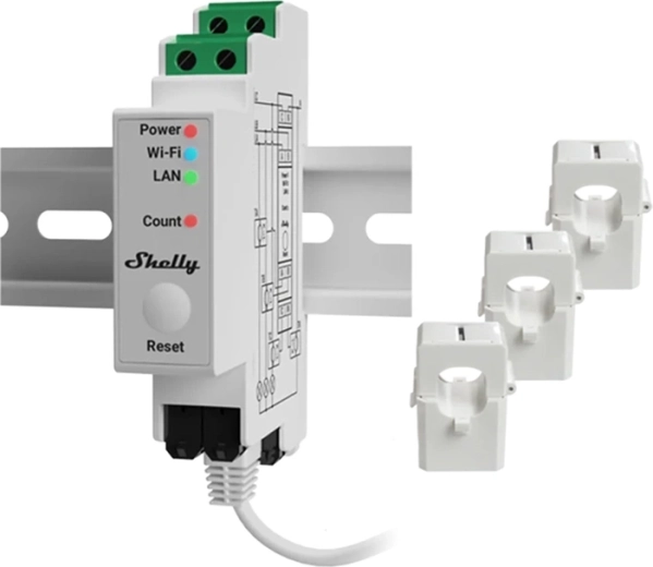 Shelly Pro 3EM Matter trojfázový elektromer 120 A na DIN lištu