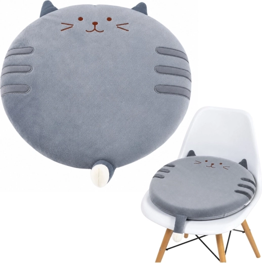 Okrúhly plyšový podsedák na stoličku mačka, sivý 40 cm