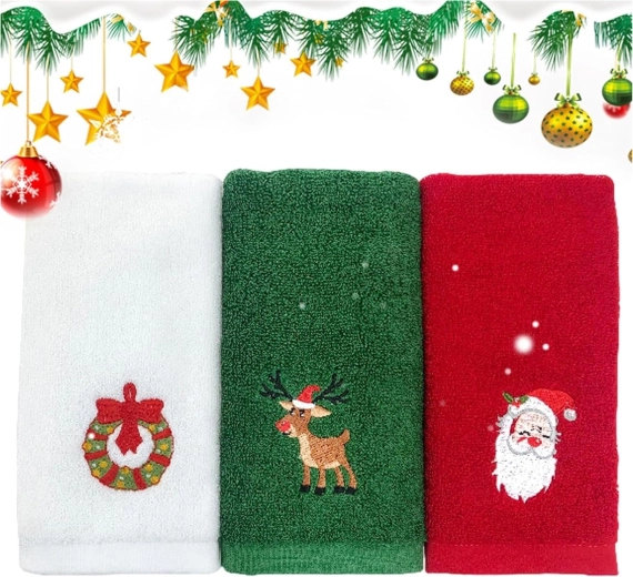 Súprava vianočných bavlnených uterákov s motívom Mikuláša a soba 32 × 45 cm - 1 kus