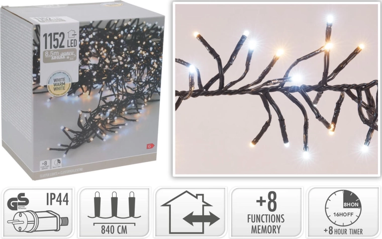 Vianočná LED svetelná reťaz 8,4 m 1152 LED teplá biela s časovačom