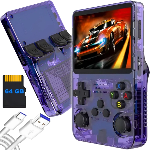 Prenosná retro konzola RENEW FORCE R36S 64 GB ArkOS 2.0, fialová
