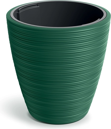 Plastový kvetináč Vena Round 39 cm tmavozelený s vložkou
