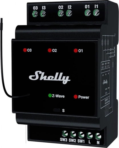 Shelly Wave Pro 3 3kanálové relé na DIN lištu