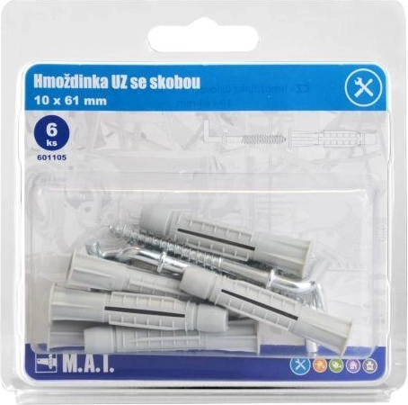 Uzlovacia hmoždinka s okom 10 × 61 mm, biely zinok (6 ks)