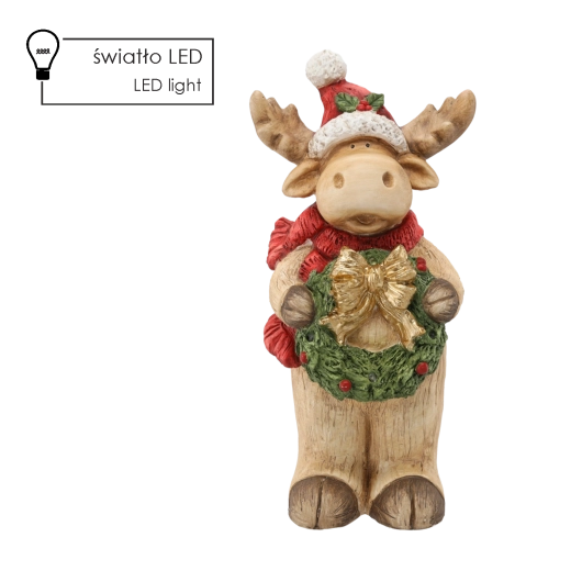 Vianočná figúrka jeleňa s vencom a LED osvetlením 26 × 22 × 55 cm