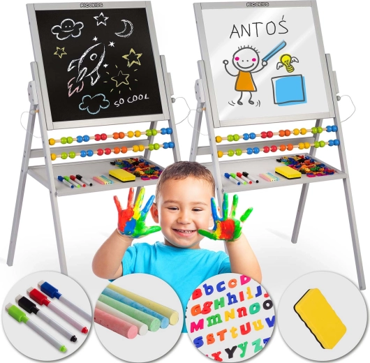 Magnetická obojstranná detská tabuľa RICOKIDS – sivá