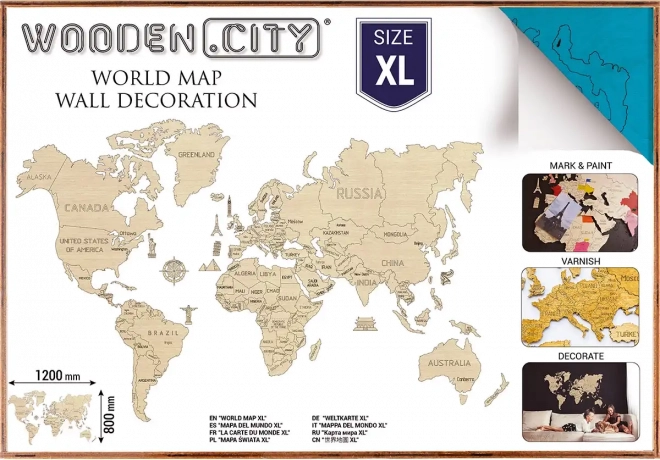 WOODEN CITY drevená 3D mapa sveta na stenu XL – Modrá