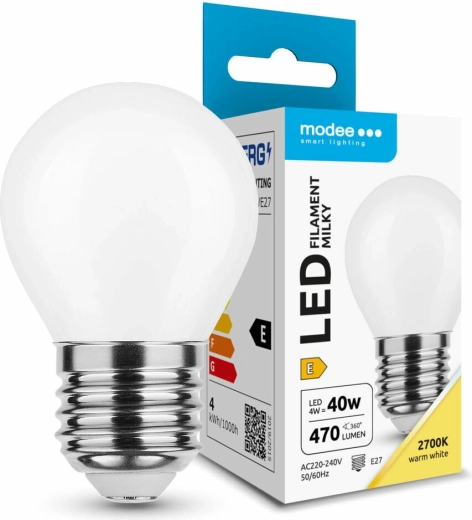 Modee LED filamentová žiarovka milky globe mini G45 4 W E27 2700 K - 1 kus