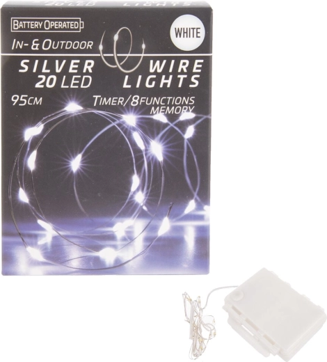 LED svetelná reťaz na drôtiku s časovačom 20 LED biela