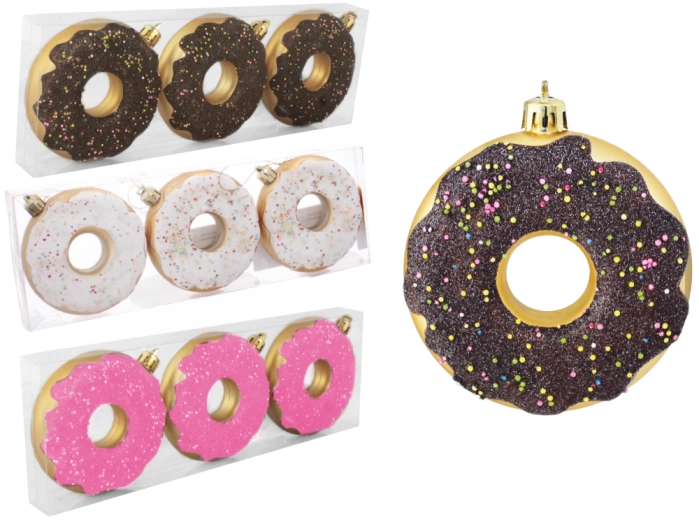 Sada 3 vianočných ozdôb donut 8 cm