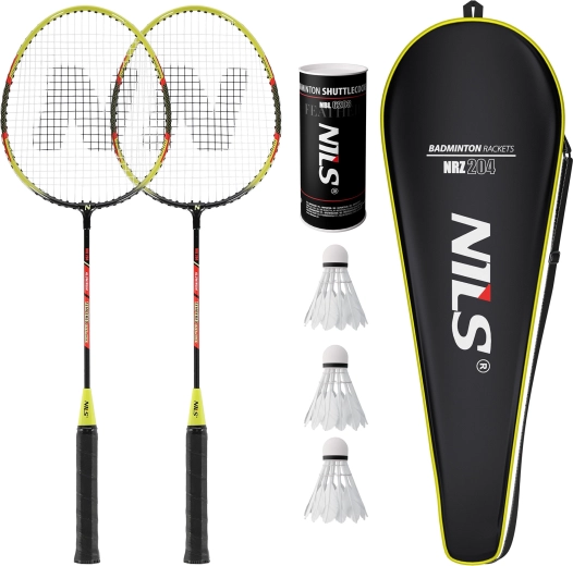 Súprava badmintonových rakiet Nils NRZ204-1 (2 ks) s puzdrom a pierkovými košíkmi