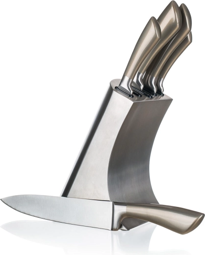 Súprava kuchynských nožov METALLIC Platinum z nerezovej ocele, 5 ks so stojanom