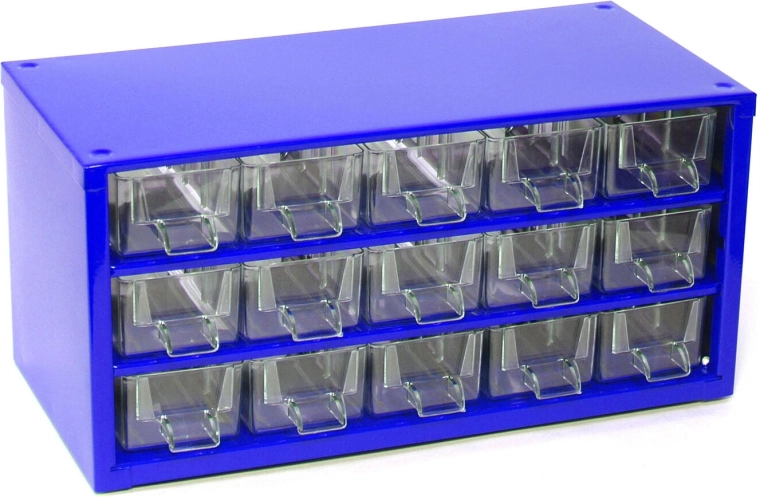 Kovová úložná skrinka s 15 malými zásuvkami 30,5 × 15 × 15,5 cm TOKOZ