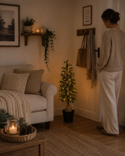 Umelý vianočný stromček 105 cm v kvetináči s LED osvetlením