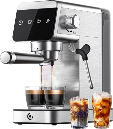 Amzchef pákový kávovar s portafiltrom 20 bar, 1350 W, strieborný