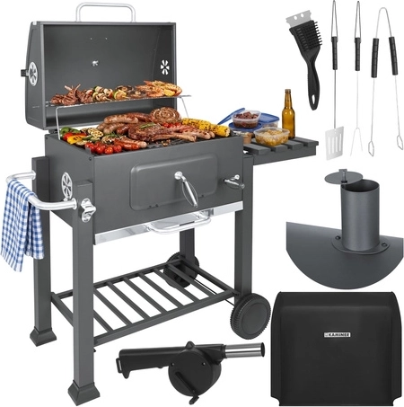 Záhradný uhlový gril s vekom a liatinovým roštom KAMINER