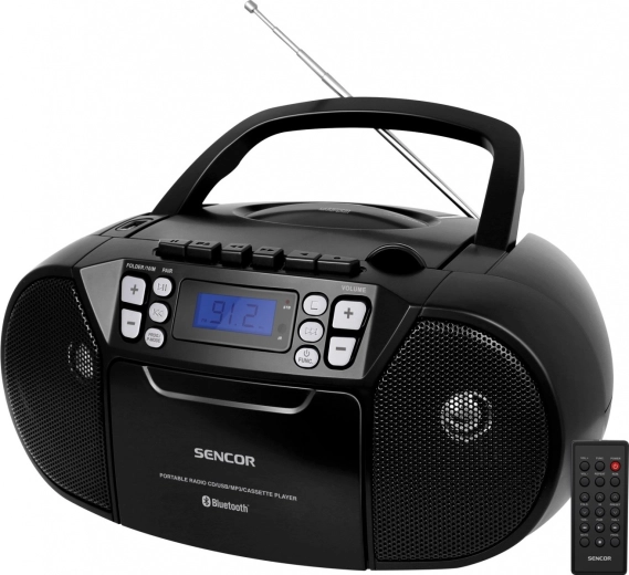 Radiomagnetofón s CD Sencor čierny s MP3, USB, AUX a Bluetooth