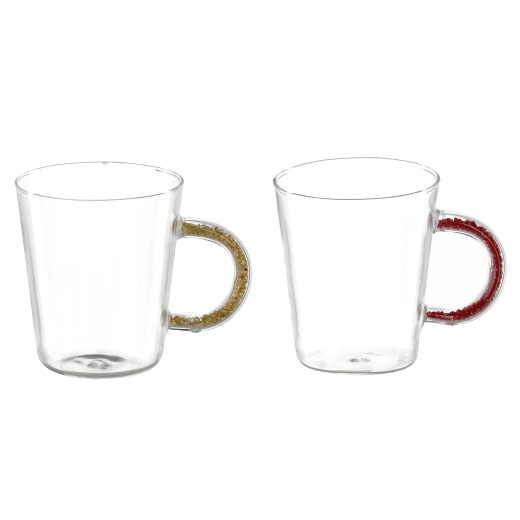 Sklenený hrnček s farebným uchom