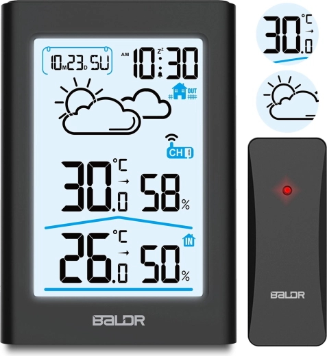 Digitálna meteostanica s bezdrôtovým senzorom, čierna